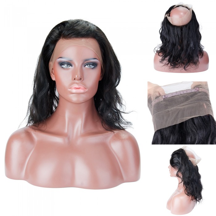 14 Inch 22" x 4"x 2" Body Wavy 360 Lace Frontal #1B Black