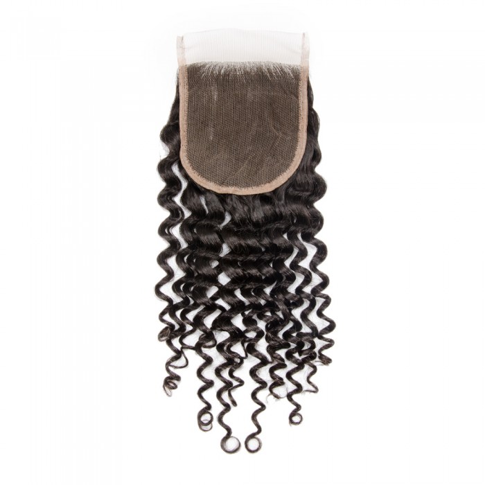 20 Inch 4" x 4" Deep Curly Free Parted Lace Closure #1B Black