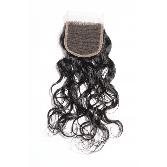 10 Inch 4" x 4" Natural Wavy Free Parted Lace Closure #1B Black