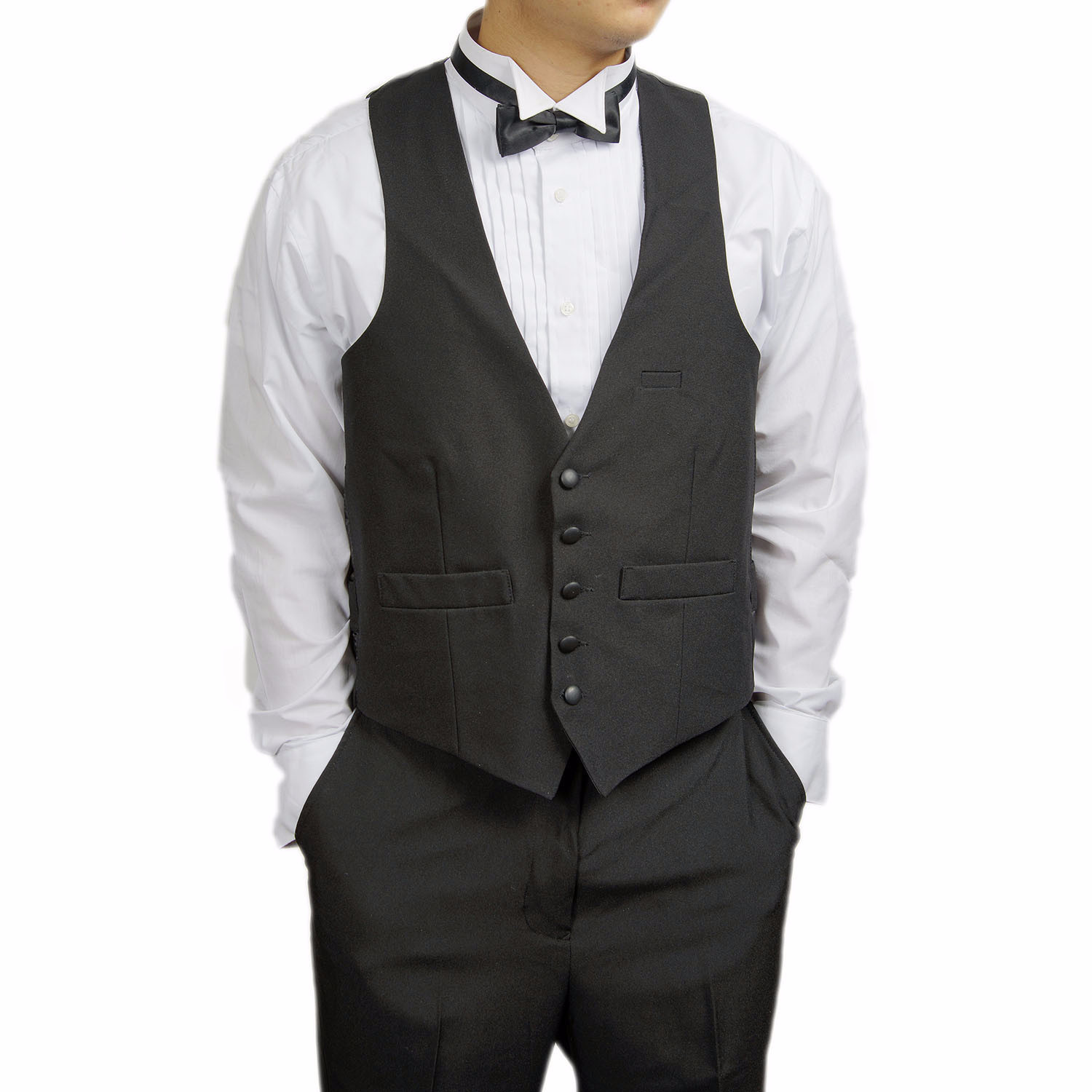 Men's Black 5 Button Satin Back Vest