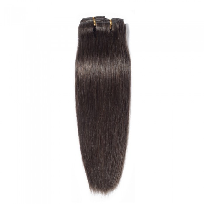 16" #2 Dark Brown Straight Clip In Human Hair Extensions