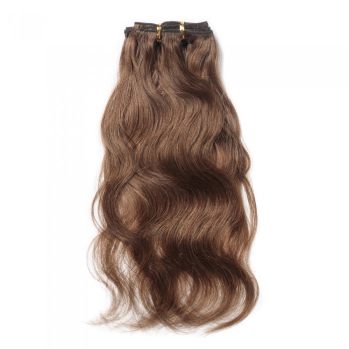 20" #8 Light Brown Body Wave Clip In Human Hair Extensions