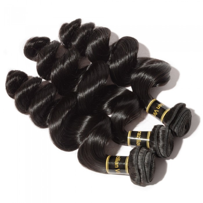 Virgin Brazilian Hair #1B Black Loose Wavy 14 Inch (100g)