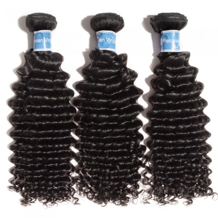 Virgin Peruvian Hair #1B Deep Curly Black 12 Inch (100g)
