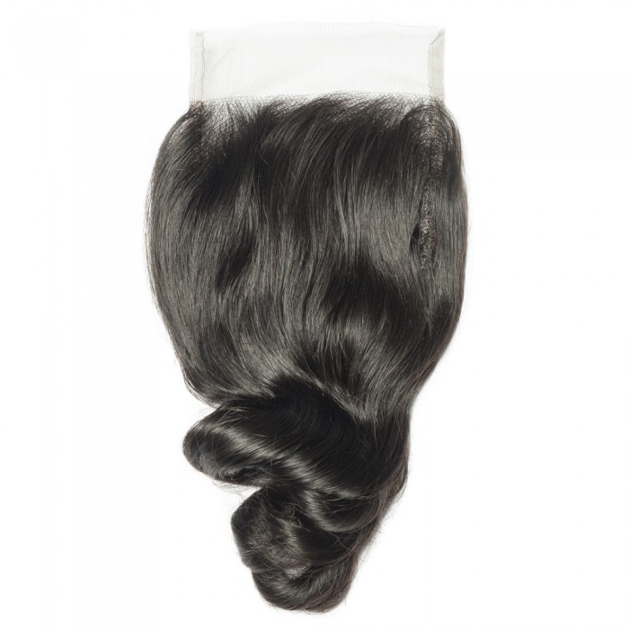 14 Inch 4" x 4" Loose Wavy Free Parted Lace Closure #1B Black