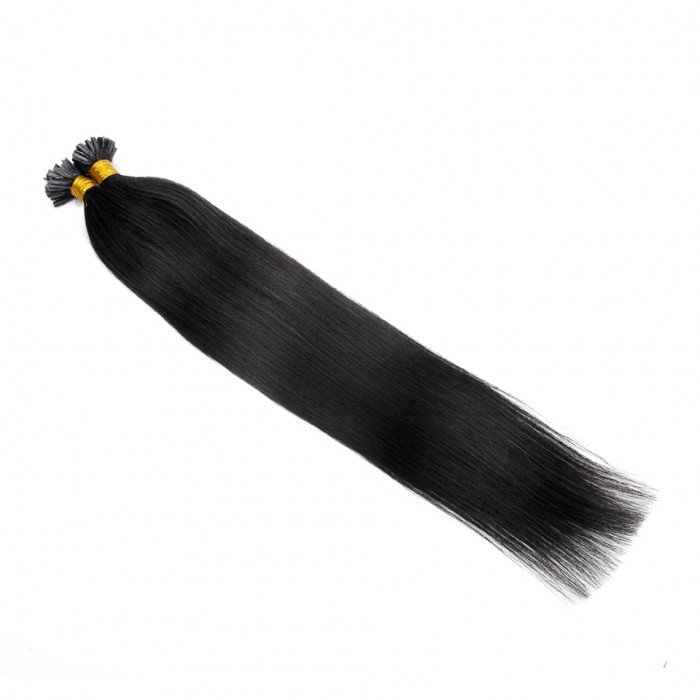 16" #1 Jet Black Nail Tip Remy Hair Extensions