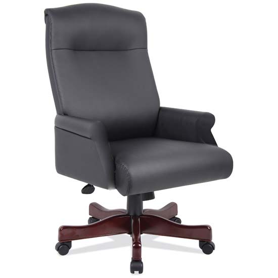An Executive Black Leather Roll Arm Desk Chair- English Cherry An Executive Black Leather Roll Arm Desk Chair- English Cherry