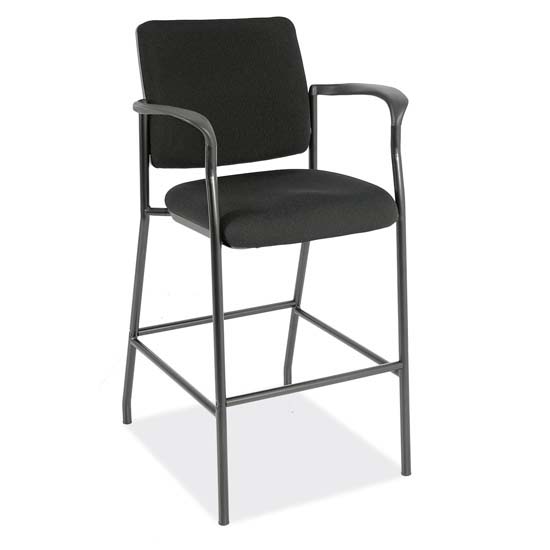 Fabric Guest Stool with Arms and Black Frame